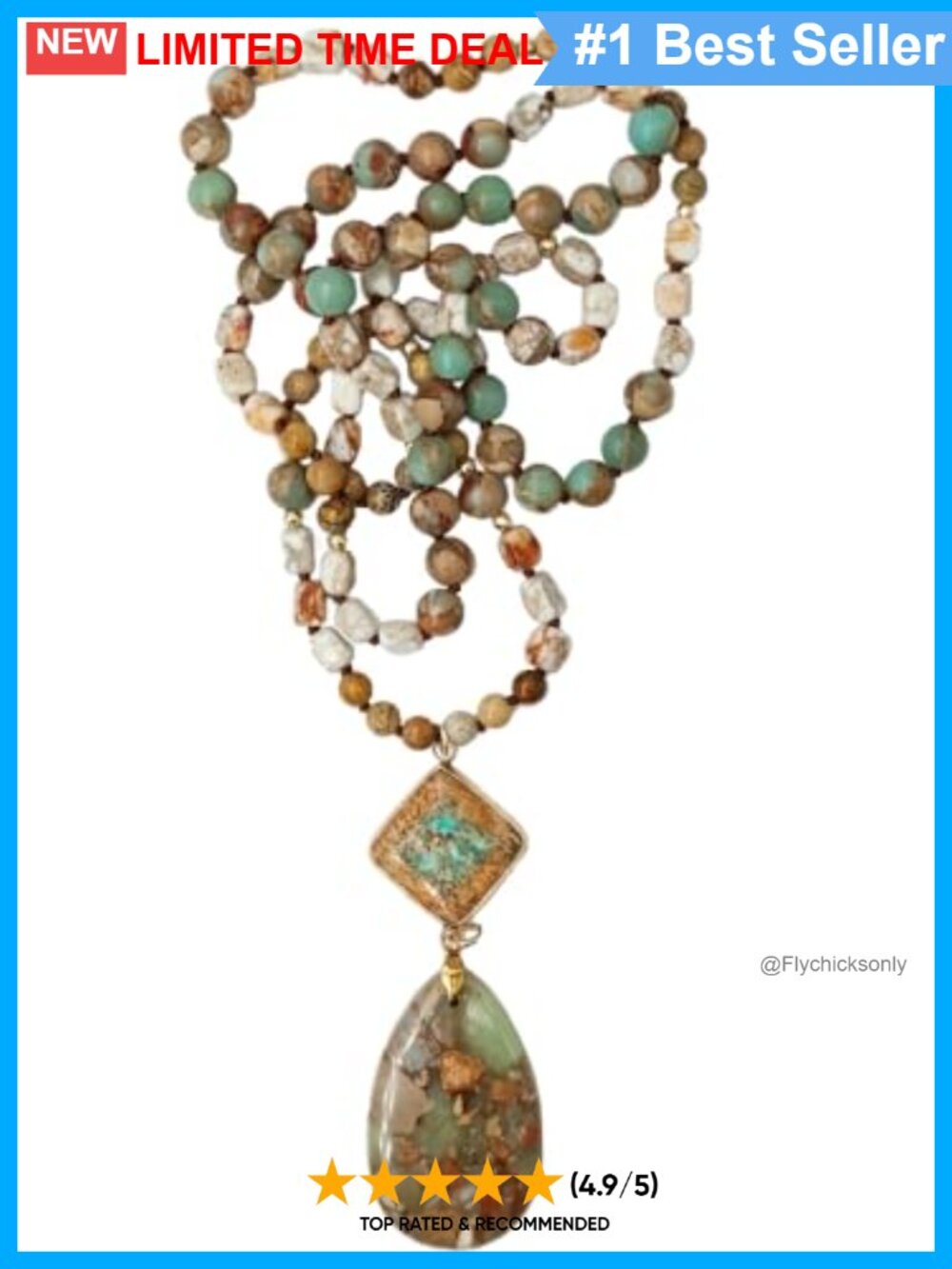 Natural Jasper Stone Beaded Boho Long Necklace Handmade Healing 35 Inch